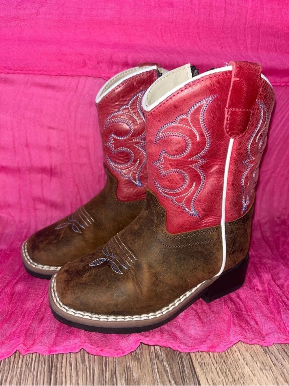 Old West Brown and Red Kids Cowboy Boots